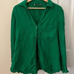 Green linen button down